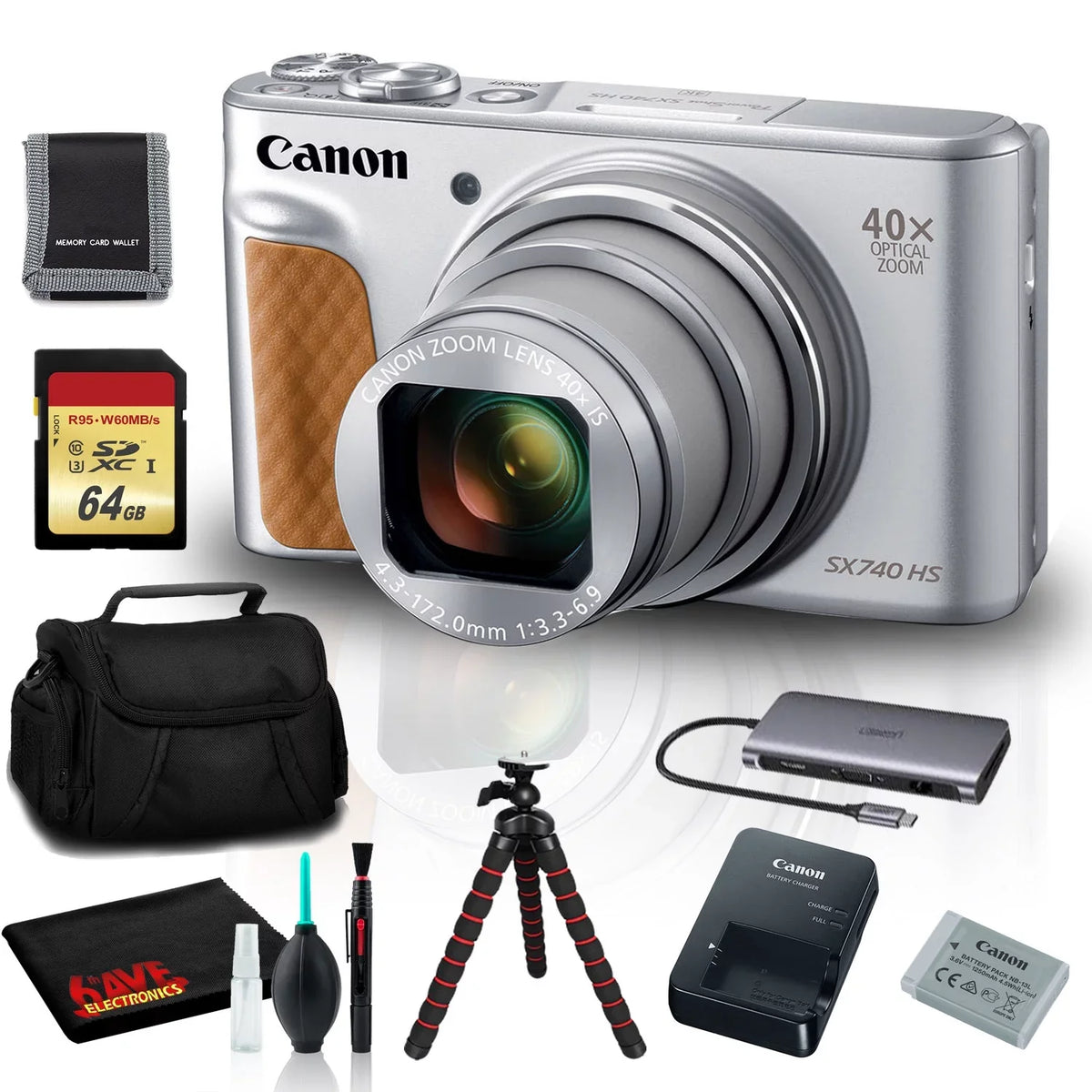 Canon Powershot Sx740 Hs Digital Camera (Silver) With 64Gb Sd, Tripod, And More