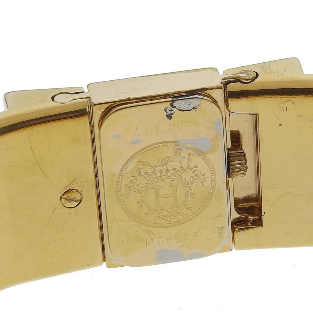 Cloisonné Ladies Gold Analog LO1.201 Made Green HERMES Quartz Watch Plated Pre-Owned Display Location (Fair) Dial Swiss