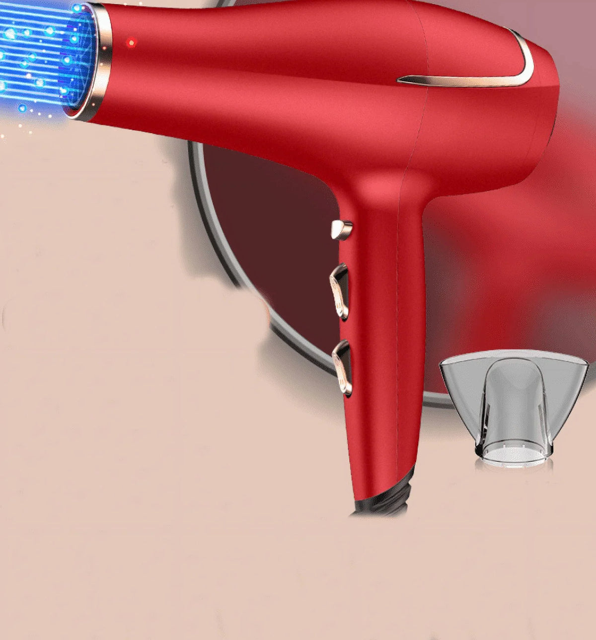 Speed Settings, and Button, 2 and Dryer, Results, 3 Cool for Ionic CONFU Dryers Dryer, Hair Concentrator Function Hair Nozzle(Red) Power High air Shot for Heat Shinier Women, 2300W cold hot
