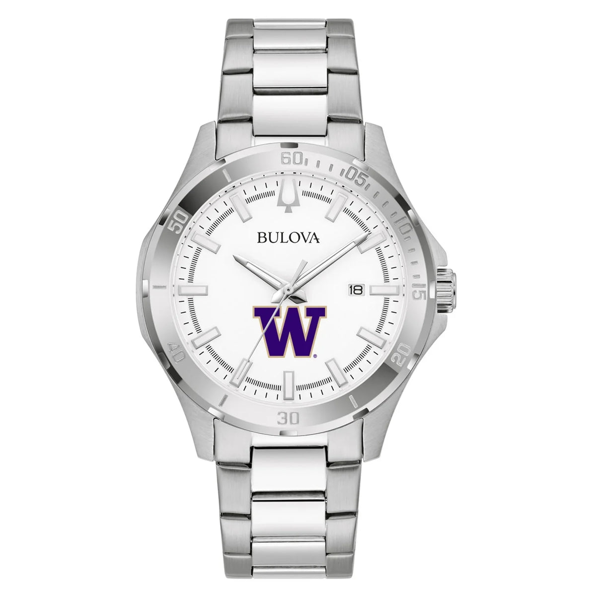 Silver Stainless Men's Watch Sport Bulova Washington Steel Huskies Classic