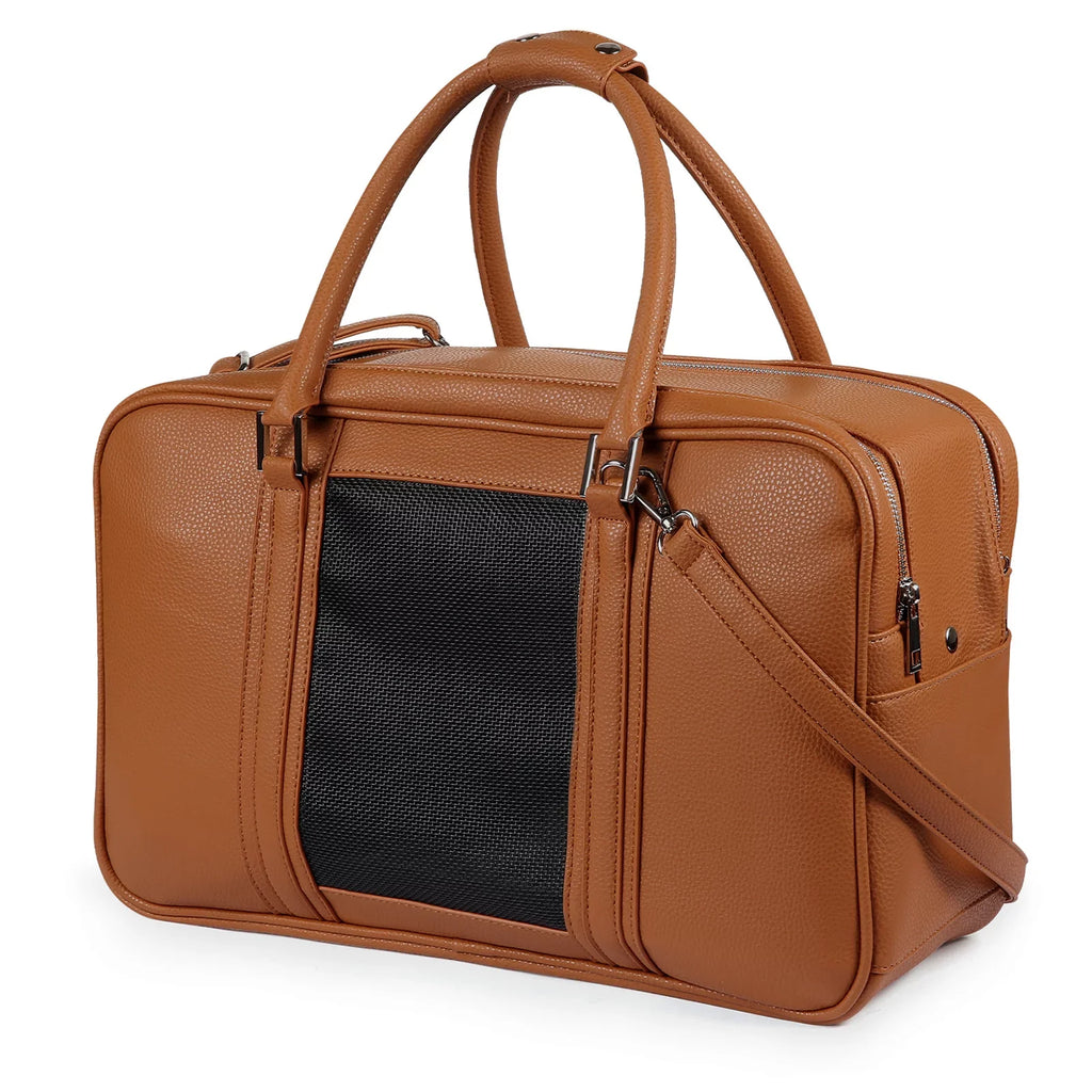 Airline Leather 10lbs for Carrier Cat Dogs Puppy for Up to Pockets, Carrier, Fashion Carrier Purse Holds Travel Carrier, Cloth Approved Dog dimension) Pet Purse 2 (Brown, with Extra Small Pu Small
