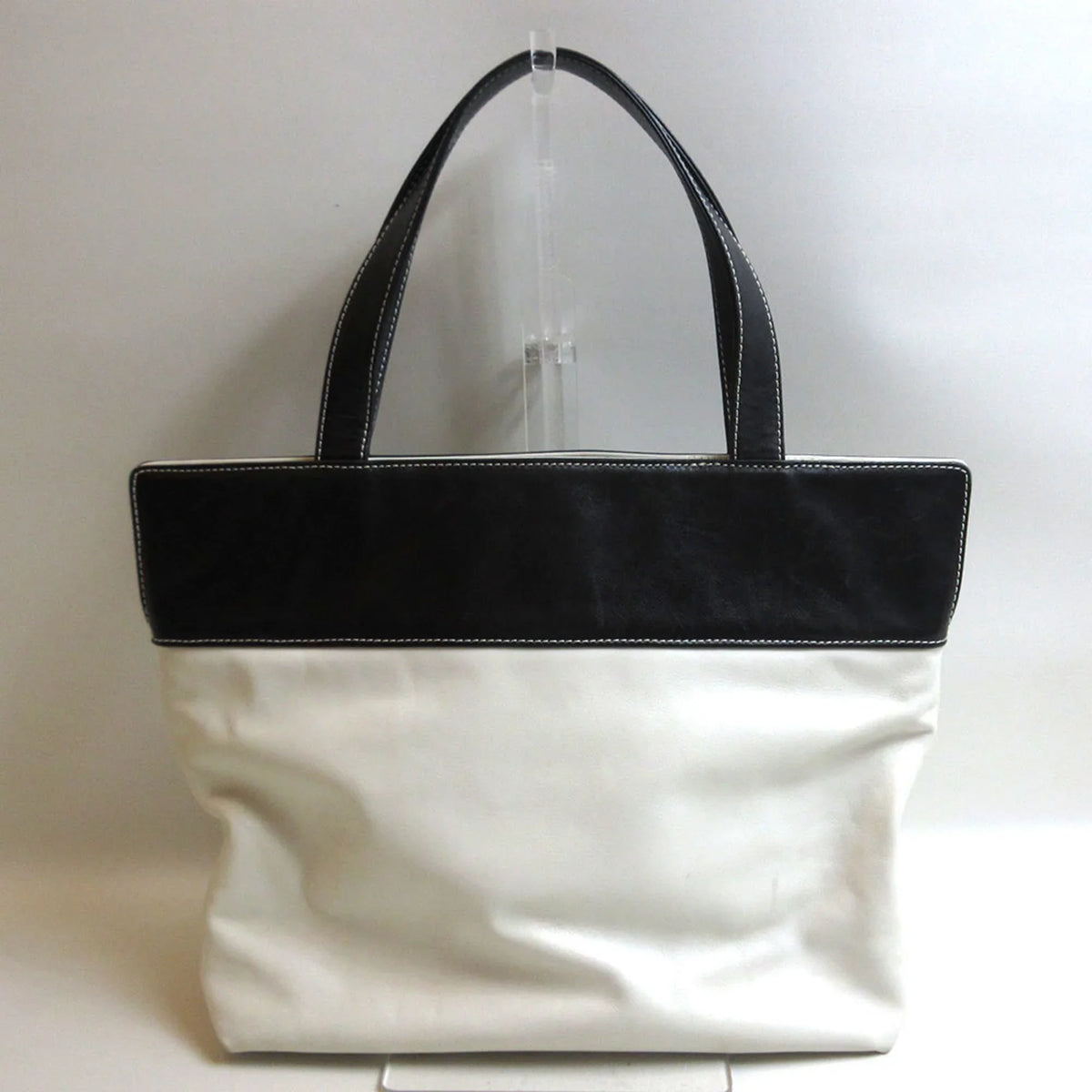 leather white Pre-Owned tote bag black (Good) bicolor