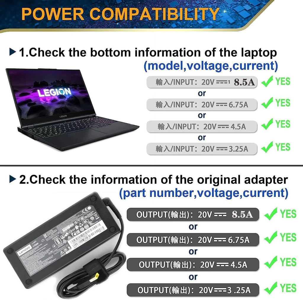 Charger Y7000p Legion Y520 Y740 New Y730 Y7000 Y720 for Y740-15ICHg 5P Fit 170W 5 Y530 Y720-15IKB AC Y540 Lenovo