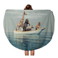 Laddka 60 Inch Round Beach Towel Blanket Wild Lion Rhino Elephant Giraffe Sitting In Boat Travel Circle Circular Towels Mat Tapestry Beach Throw