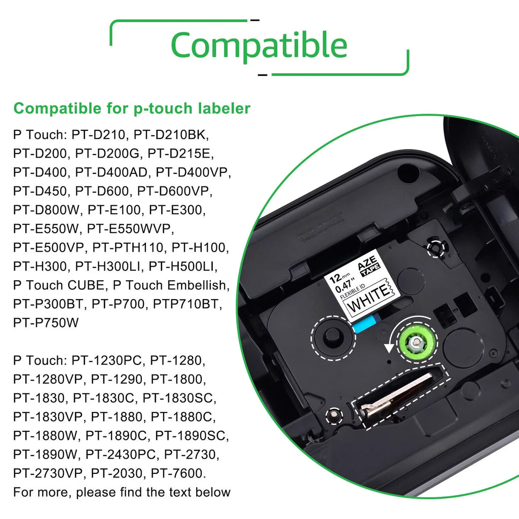 Label White TZ-231 ID Brother Compatible GREENCYCLE Cable TZ for 50PK Flexible Wire Black 8m 12mm TZe on Tape TZe-FX231 TZ-FX231 TZe-231 P-touch x
