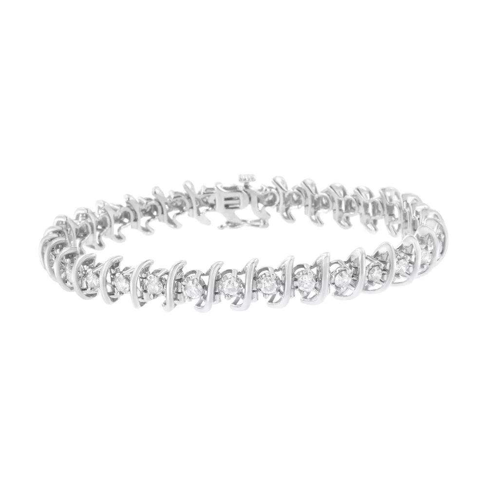 .925 Sterling Silver 3 Cttw Diamond "S" Link Bracelet (I-J, I2-I3) - Size 7.5