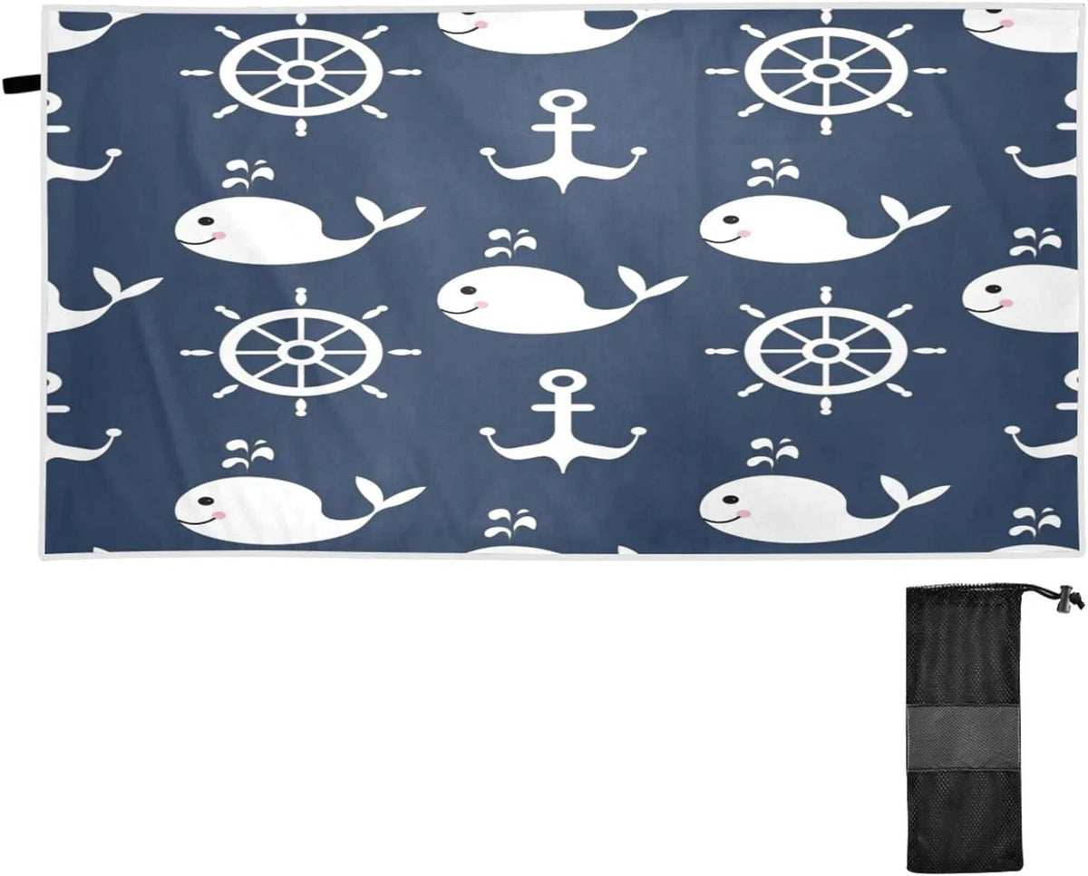 （429） - Lightweight Cartoon Towels Camping Oversized Holiday Towel Towel Travel Compact Whale Super Anchor - for Retro Quick Beach Swimming Bestwell Dry Absorbent