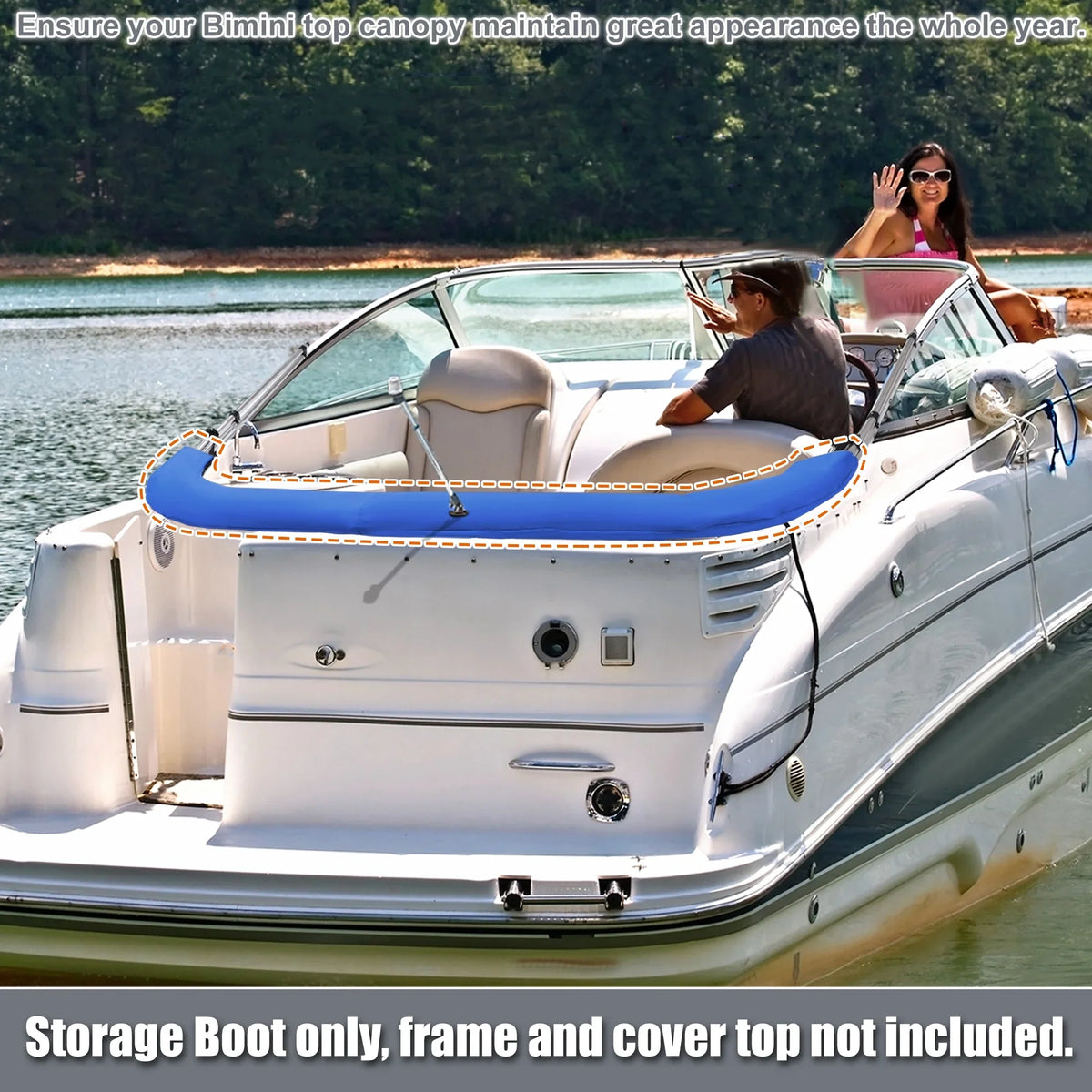 Boat Bimini Top Storage Boot With Illuminator Hole 600D Polyester Canvas Cerulean 91"-96" W For 3 Bow 4 Bow