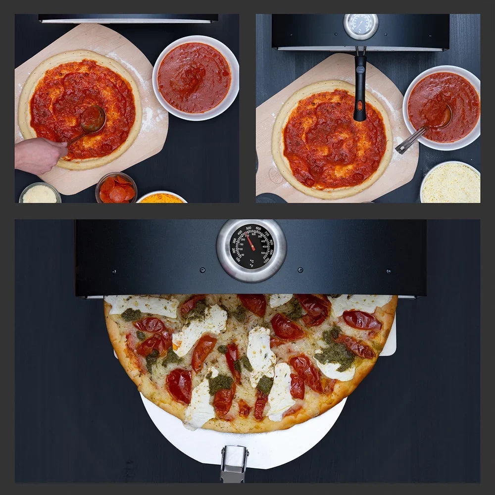 Scraper, 13" Peel, and Pizza Stone, Pizza Dough with Functionality, Construction, Grill Deco Pizza 3-Layer Open 2-in-1 Stainless Steel exterior Chef Pizza Box Oven Oven Grill Slotted (Black) Scoop,