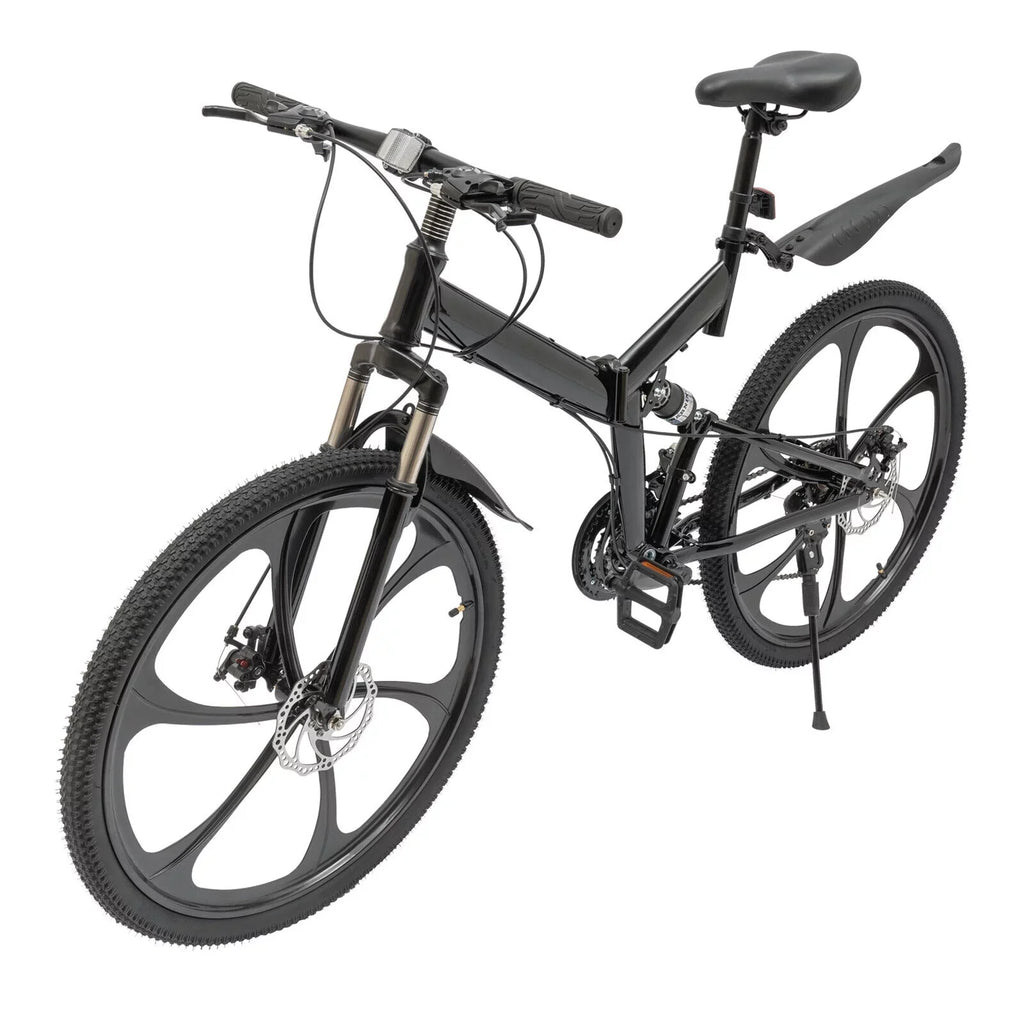 Miumaeov 26" Black Adult Folding Bike 21-Speed Shifter Folding City Bike Lamp Weight Carbon Steel Camping Bicycle Max Loading 150Kg/330Lbs