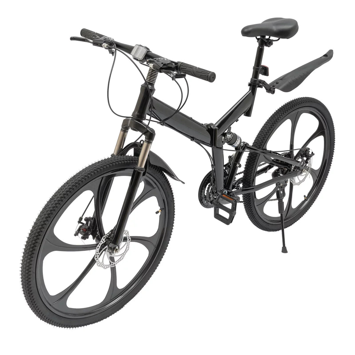 Miumaeov 26" Black Adult Folding Bike 21-Speed Shifter Folding City Bike Lamp Weight Carbon Steel Camping Bicycle Max Loading 150Kg/330Lbs