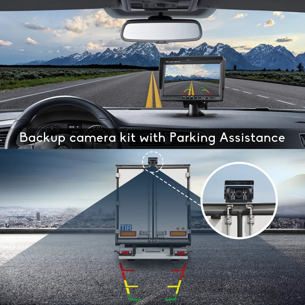 Backup Reverse IP67 RVs CA711 7’’ Rearview Cam TOGUARD Back Trucks, Night LCD Vans, Waterproof Cars, Monitor for Camping View IR Vision Rear up with Kit, Vision Camera with Night