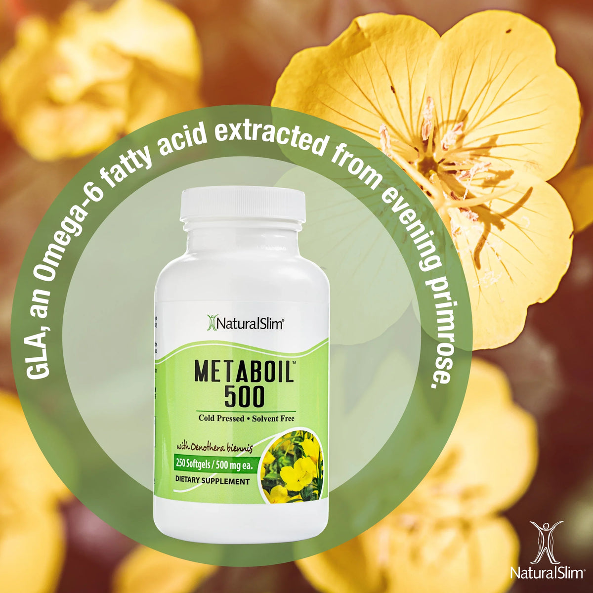 Oil Primrose Evening Softgels (Gamma-Linolenic GLA Metaboil 500 NaturalSlim -250 w/ & Acid)