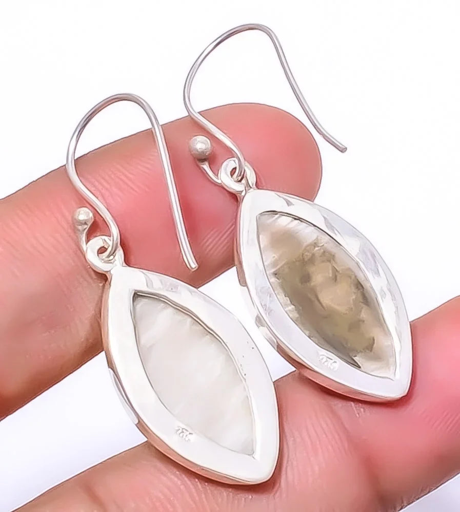 925 Valentine's White Silver Gift, Jewelry Gift, Day Plated Woman India 1.76" Jewelry Scolecite Gemstone Birthday For Earring A379, Beautiful -