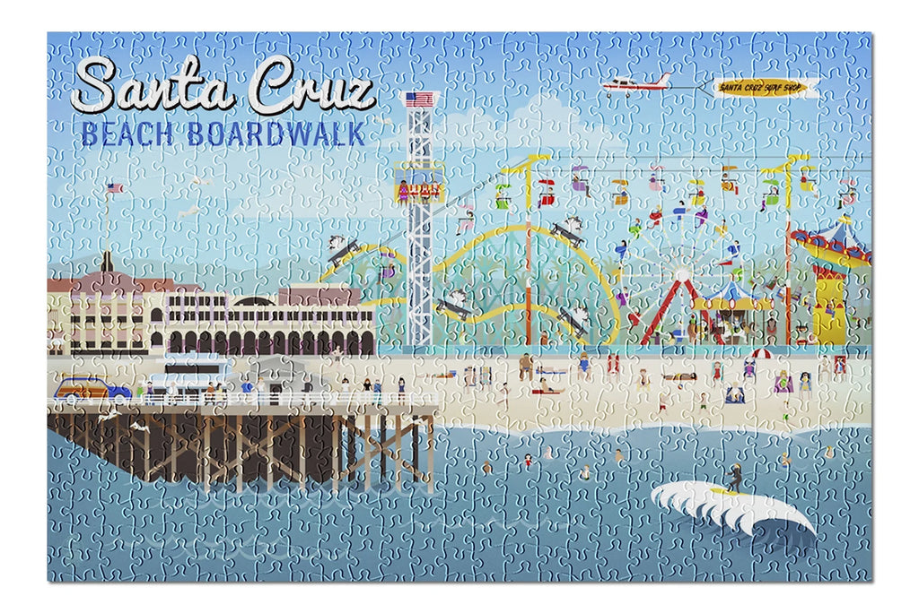 Santa Cruz, California, Retro Scene (19X27 Inches, Premium 500 Piece Jigsaw Puzzle For Adults And Family, Made In Usa)