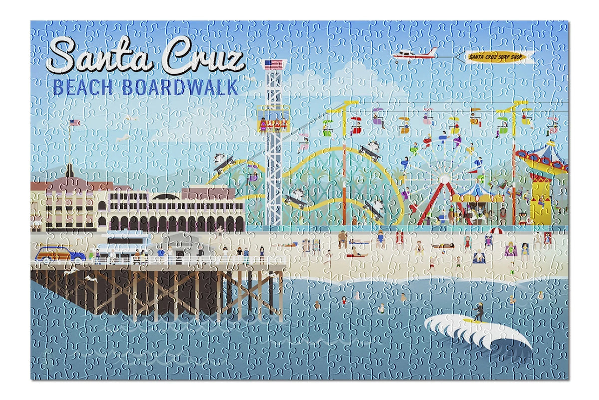 Santa Cruz, California, Retro Scene (19X27 Inches, Premium 500 Piece Jigsaw Puzzle For Adults And Family, Made In Usa)