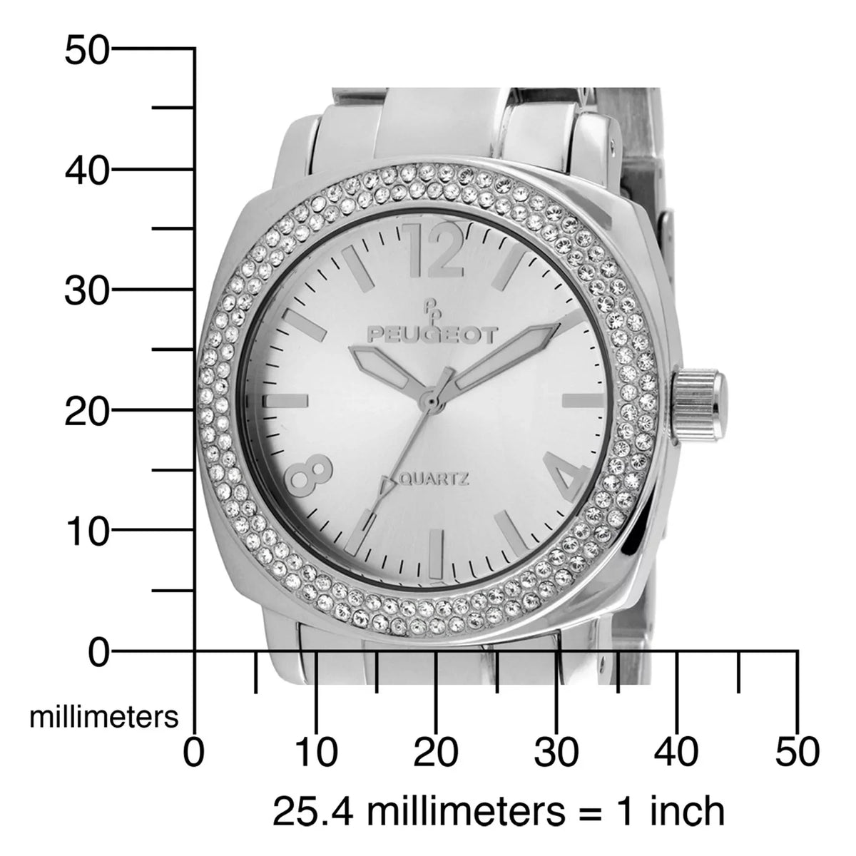 Silver Bracelet Women's Oversized Watch All Metal 7075S Crystal with Peugeot Boyfriend Swarovski Bezel Link