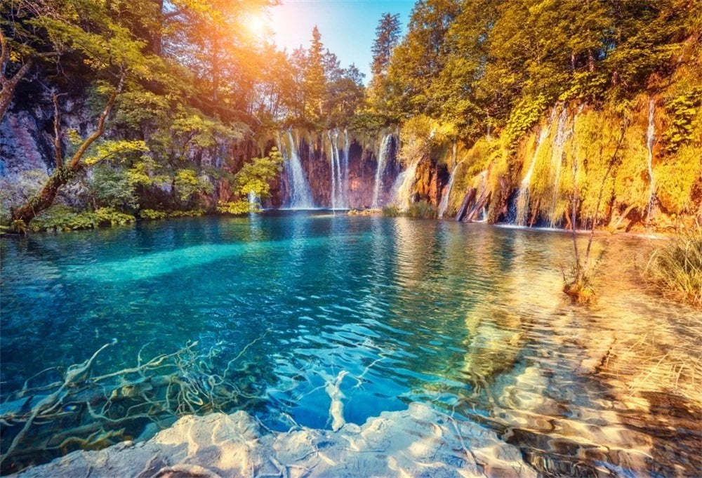 Background Portraits Photography Beautiful Studio Backdrops Scenery Cascades Nature 7x5ft Trees Mountain Waterfall liquid View Autumn Video Shooting GreenDecor Loveliest Props and
