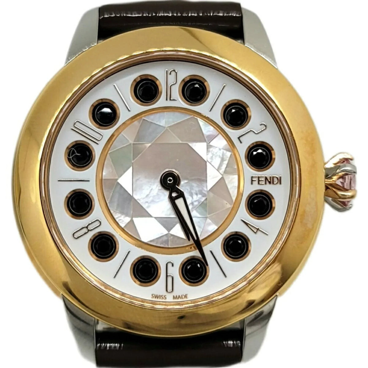 Pre-Loved Fendi Fendi Eye Shine Enamel Belt Ss 3 Colors Quartz Brown Watch Clock Fashionable Shell Black Spinel Topaz Women'S (Like New)