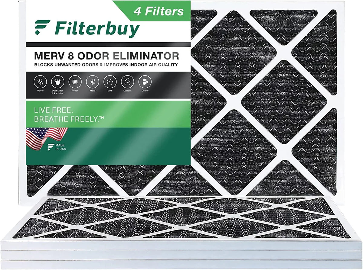 HVAC AC Pleated 8 Eliminator Activated Filters MERV Carbon 12x30x1 Furnace Odor with Air (4-Pack) Filterbuy