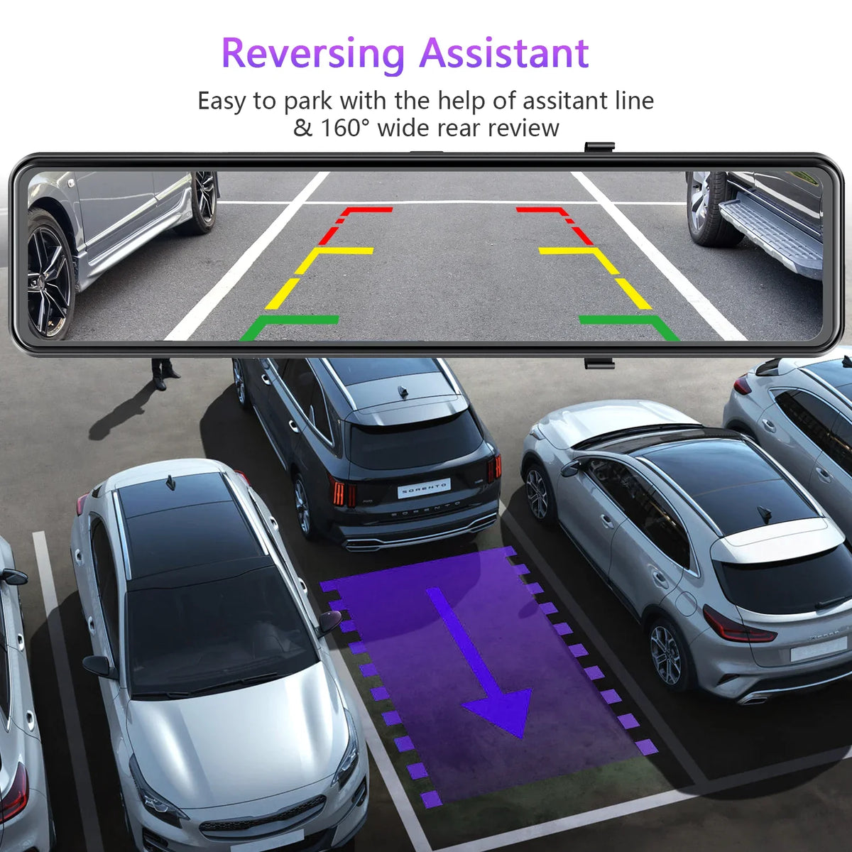 Toguard Rear View Mirror Camera, 12" Touch Screen 4K+1080P Front And Rear Dash Cam, Parking Assist, Parking Monitoring, Gps