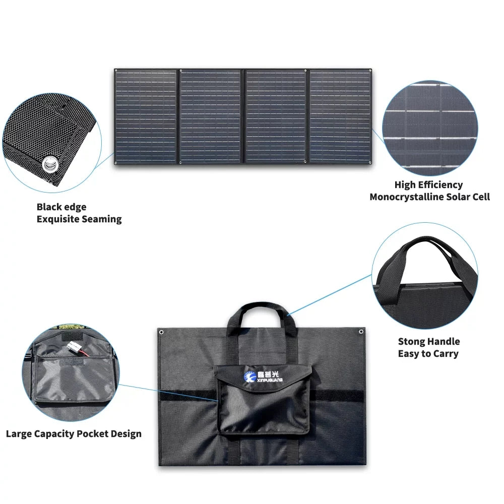 12 Hiking, watt Power Solar exterior Kit 4 Charge Generator 20A Black for Charger volt x Station XINPUGUANG Battery Controller Panel Leisure 200w Camping, Foldable Solar 12v 50