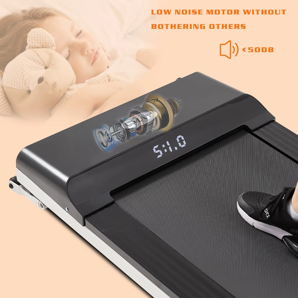 Portable Small Sport Treadmill Space Under & Flat Apartment LED Desk for Walking APP, without Assembling Machine Slim Treadmill Running Display and Pad with CoSoTower
