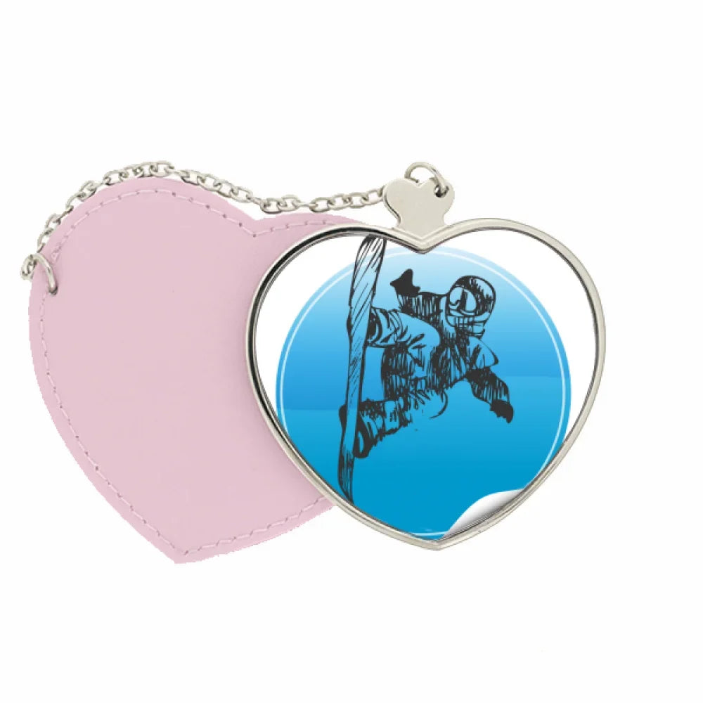 Skis Makeup Pink and Travel Heart Winter Pattern Mirror Ski Poles Purse Sport