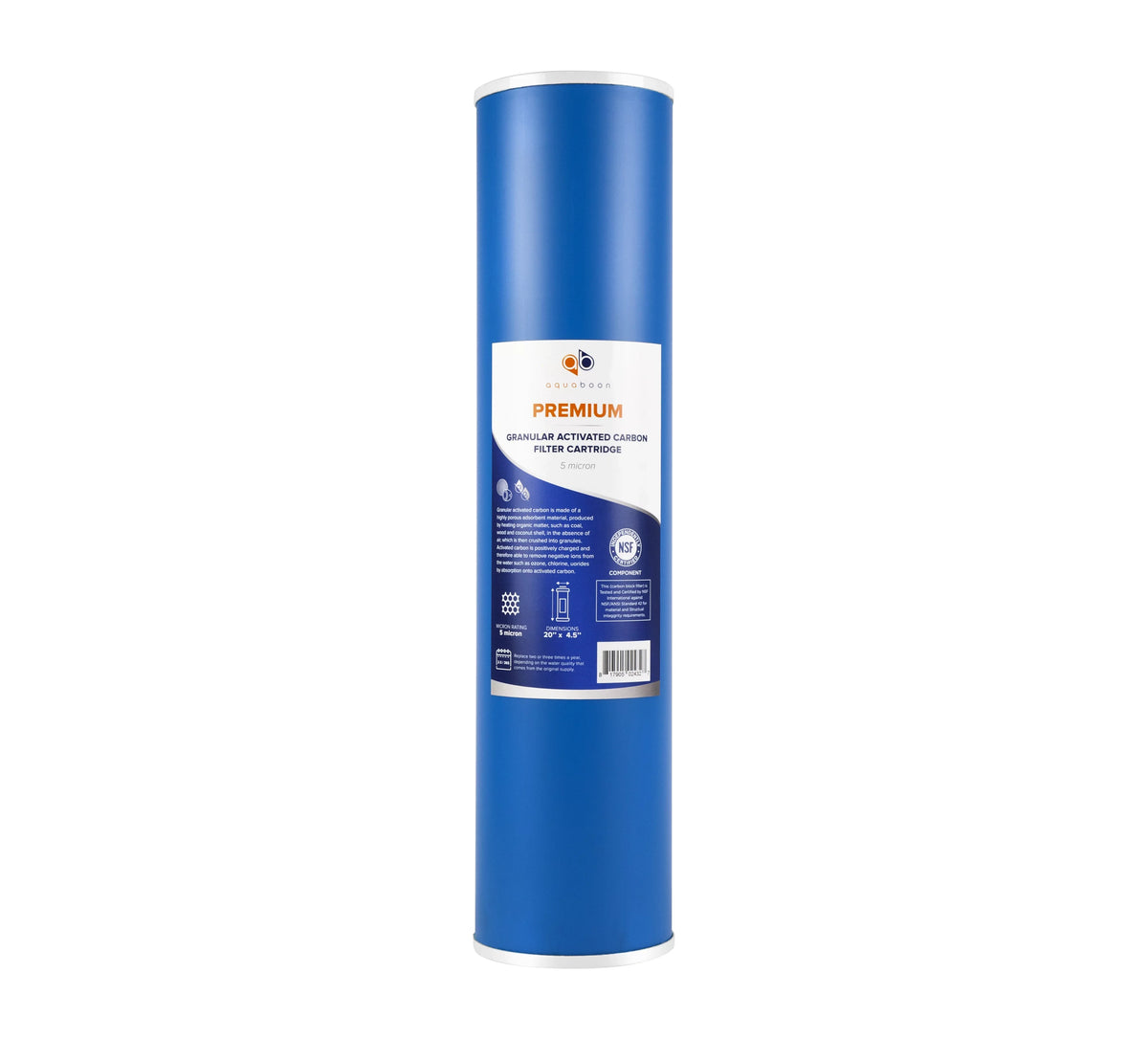 Aquaboon 5 Micron Big Cerulean 20" X 4.5" Gac, Cto Carbon Block & Sediment Replacement Filter Cartridges Set | 1 Set, 3 Packs Ep20-Bb, 2C-20Bb, 155358-43, Dgd-5005-20