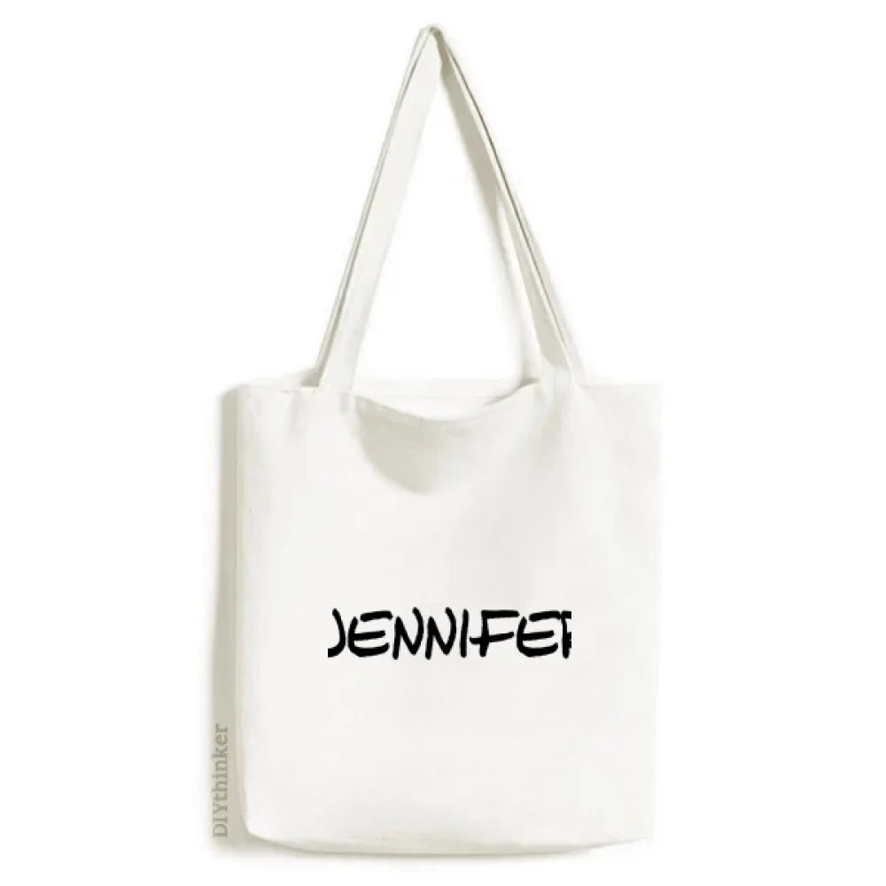 Special Handwriting English Name Jennifer Tote Canvas Bag Shopping Satchel Casual Handbag