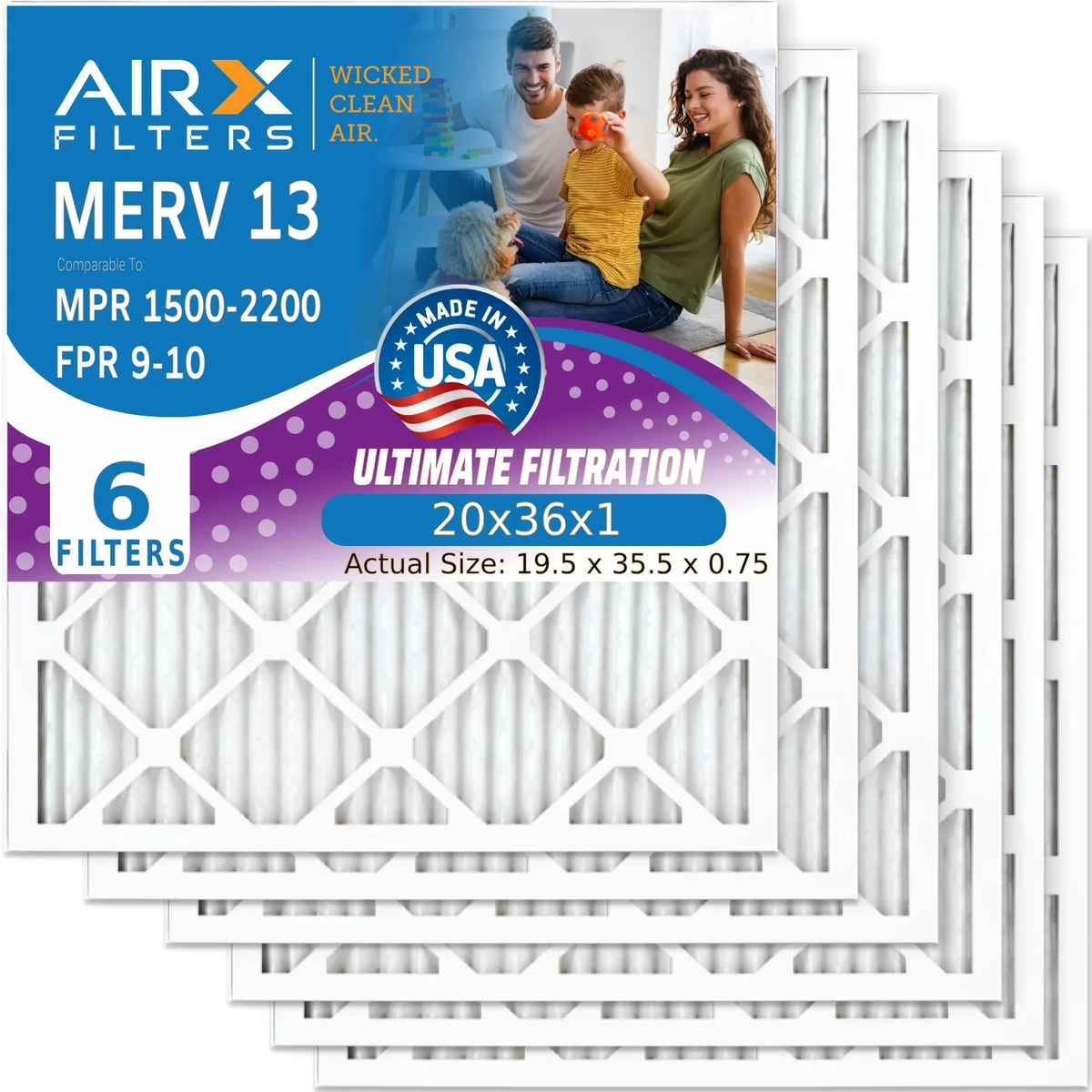 20x36x1 by AIRX USA AIR. to 1500 Electrostatic MERV Furnace Filter - Conditioner FILTERS AC & WICKED Premium MPR Filters Comparable CLEAN Air 13 HVAC 6 9 FPR Pleated 20x36x1 Filter Pack 2200 Air Made