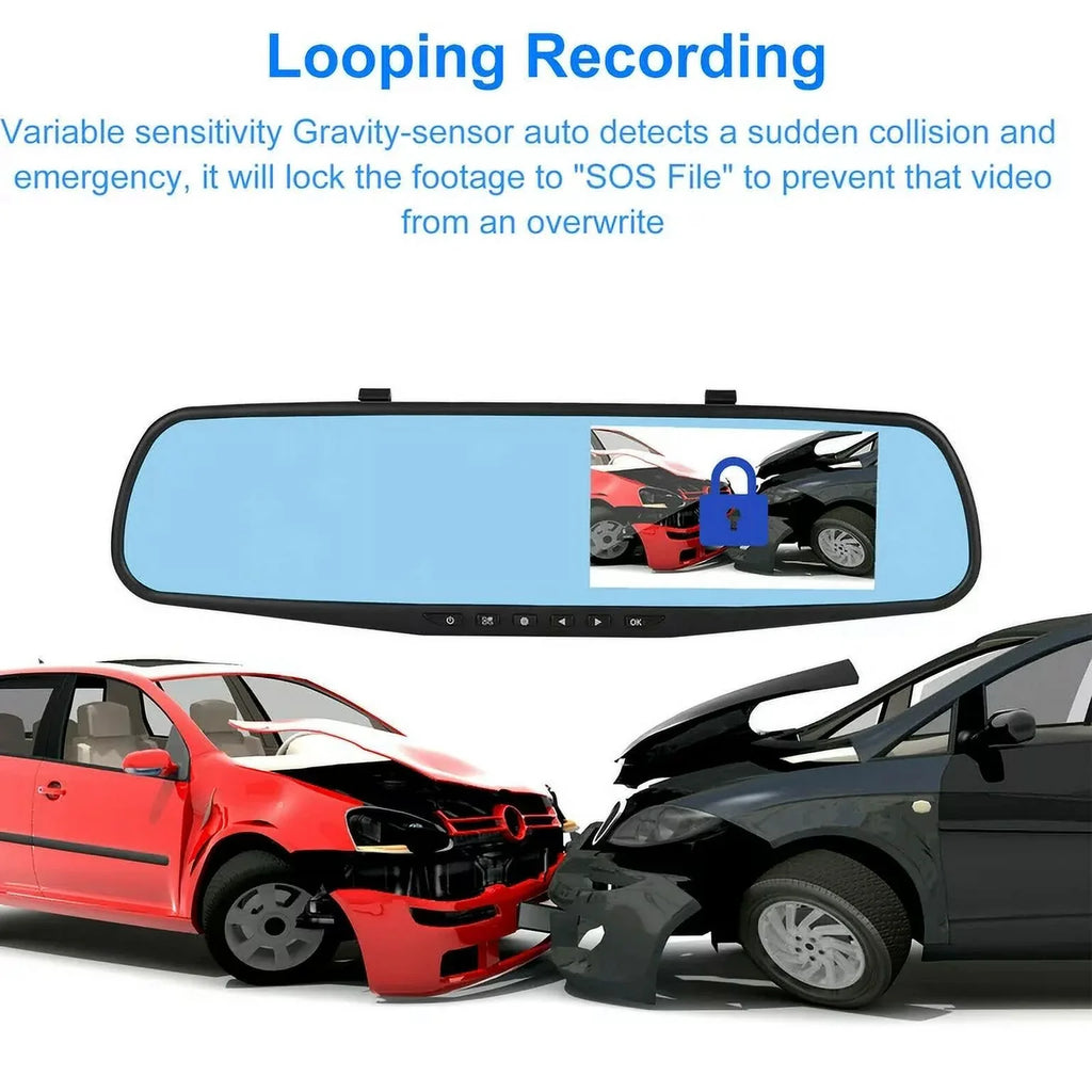 1 Pack 1080P Rearview Mirror Car Camera 4.3" Dash Cam For Cars Trucks,170°Wide Angle Dual Lens Car Cam Front Rear Dvr Monitor, Night Vision,Parking Monitor,Motion Detection,G-Sensor
