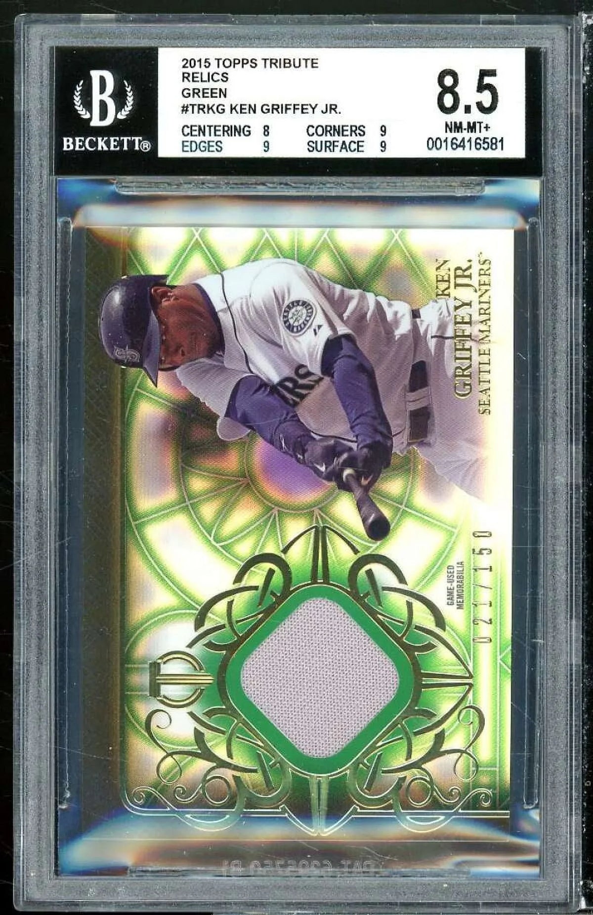 Ken Griffey Jr. Card 2015 Topps Tribute Relics Green #Trkg Bgs 8.5 (8 9 9 9)