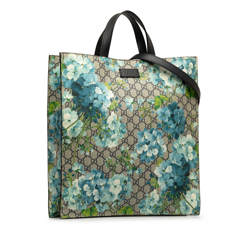 Authenticated Pre-Owned Convertible Unisex Fabric (Good) Soft Canvas GG Tote Blooms Satchel Supreme Blue Coated