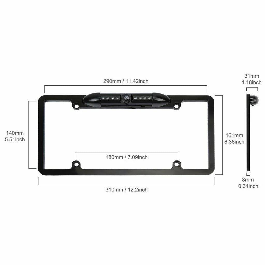 Car 170° License Plate Frame Rearview Reverse Backup Camera Night Vision Us Black