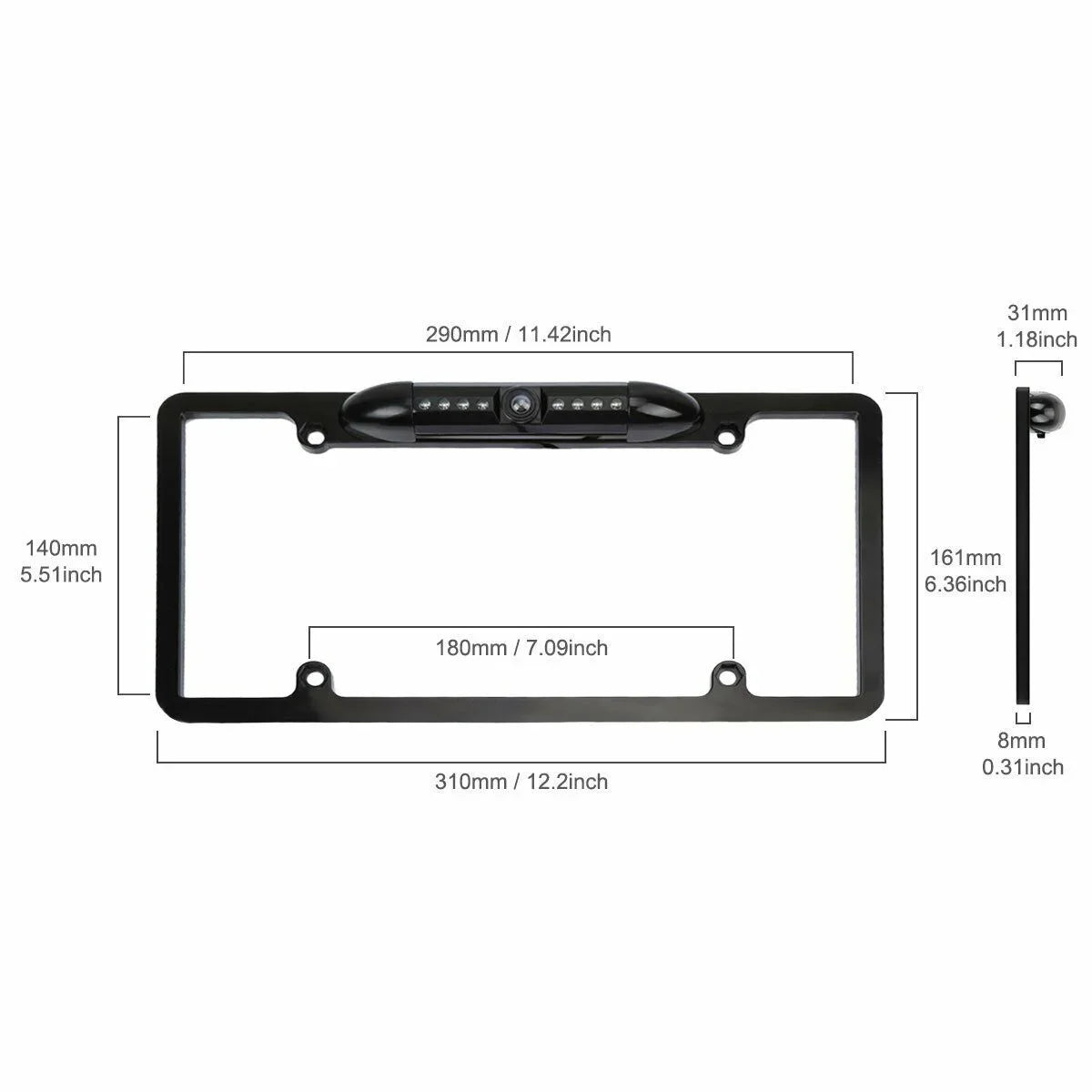 Car 170° License Plate Frame Rearview Reverse Backup Camera Night Vision Us Black
