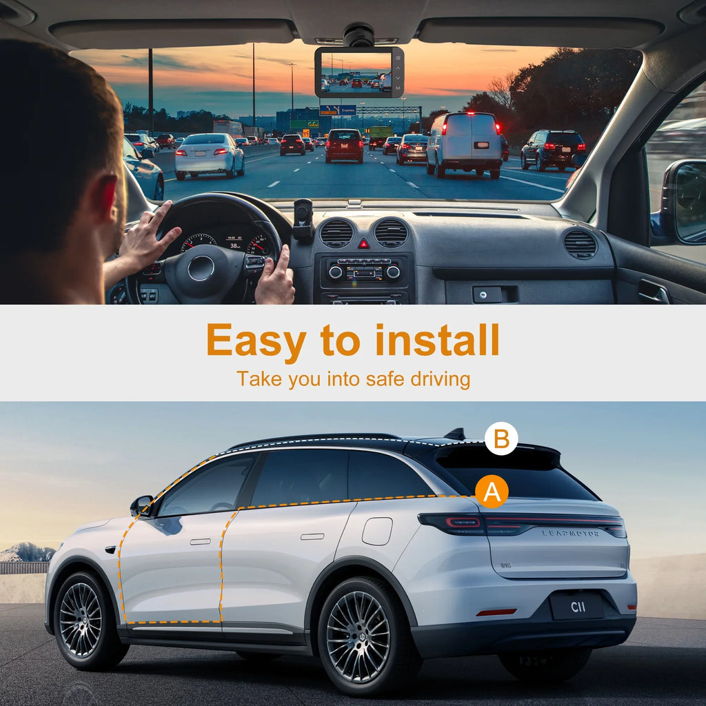 HD Parking and and Mode Car with Vision, Full Recording 3'' and Front Cam Dash G-Sensor, GPS, Loop 4K 24H GCZ Rear and Night For Touchscreen with IPS Dashcam WiFi
