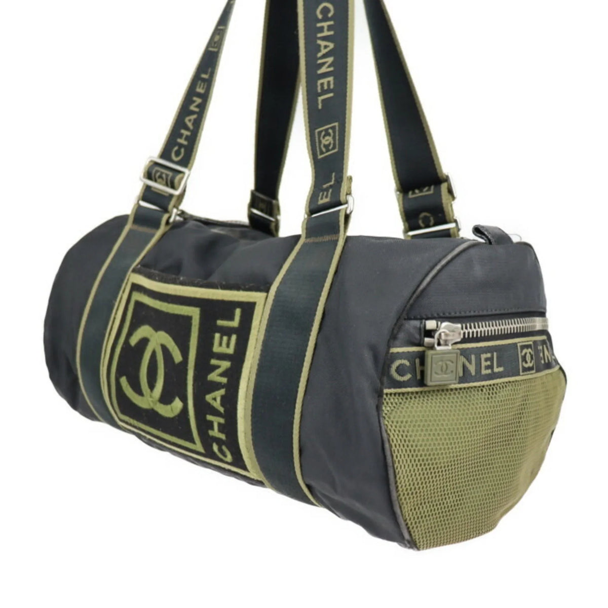 Series Canvas Shoulder Cocomark Black Line 10 Green Sport Cylindrical (Fair) Pre-Owned Nylon Travel Round Khaki Bag Boston