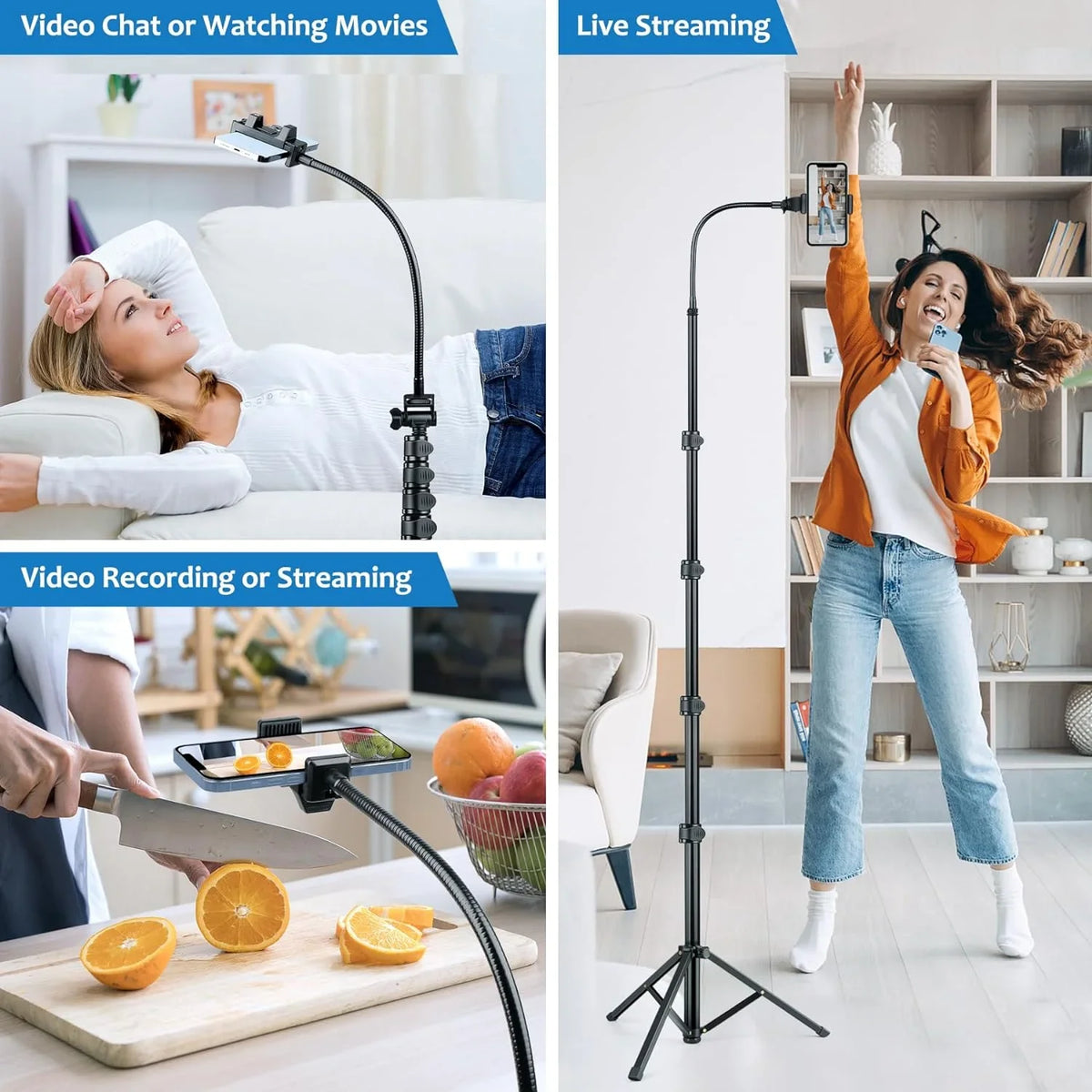 Phone Tripod, 80" Tall Tripod Stand With 13" Adjustable Gooseneck, Cell Phone Tripod With Remote And Phone Holder,