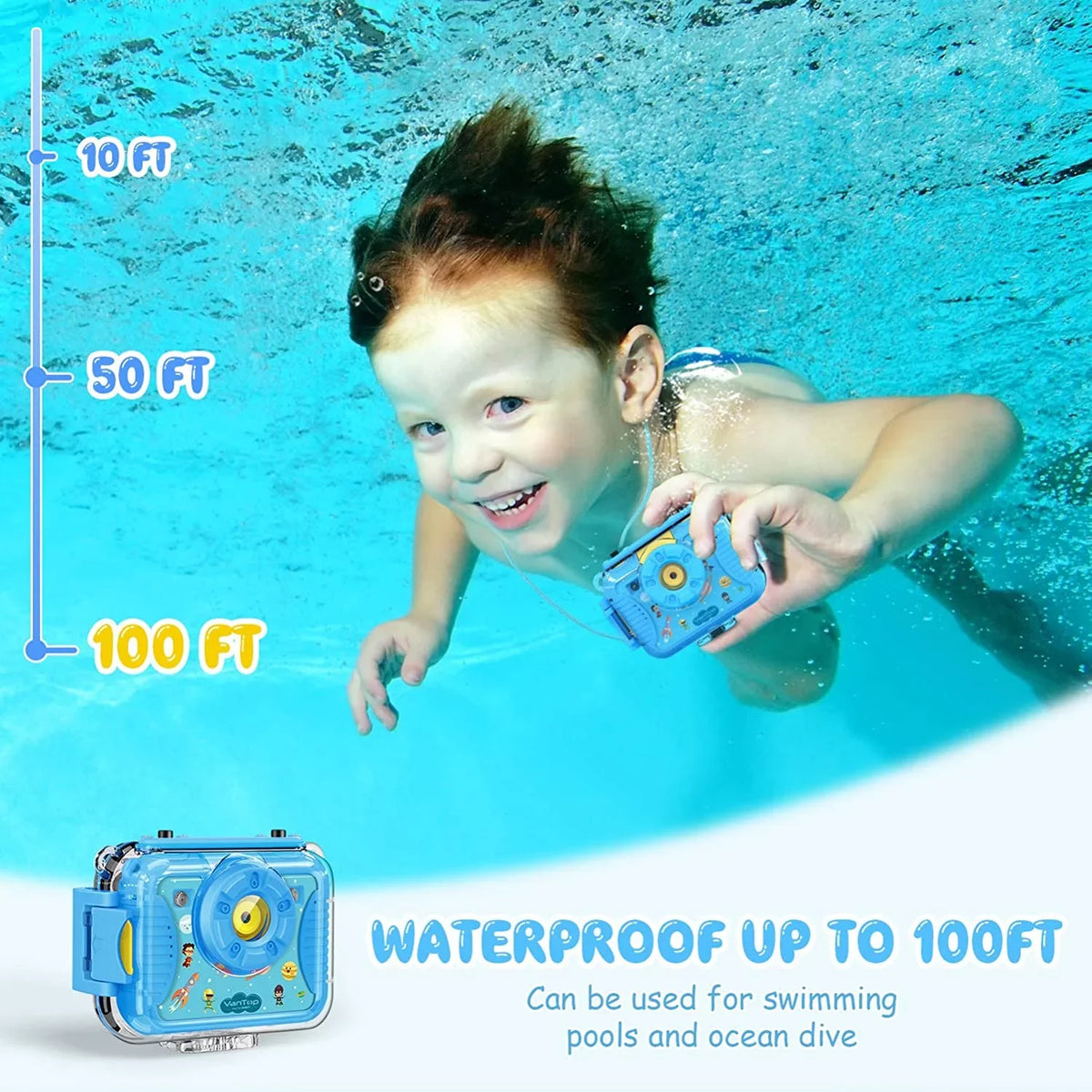 / 4 2.4 with Extra 1080P Camera K8 Silicon Screen, Video Junior 32GB Large Case Waterproof Fill Kids Recognition, Light, Selfie Face Blue inch Memory Kid-Proof 8MP Camera Games, Supported VanTop Card,