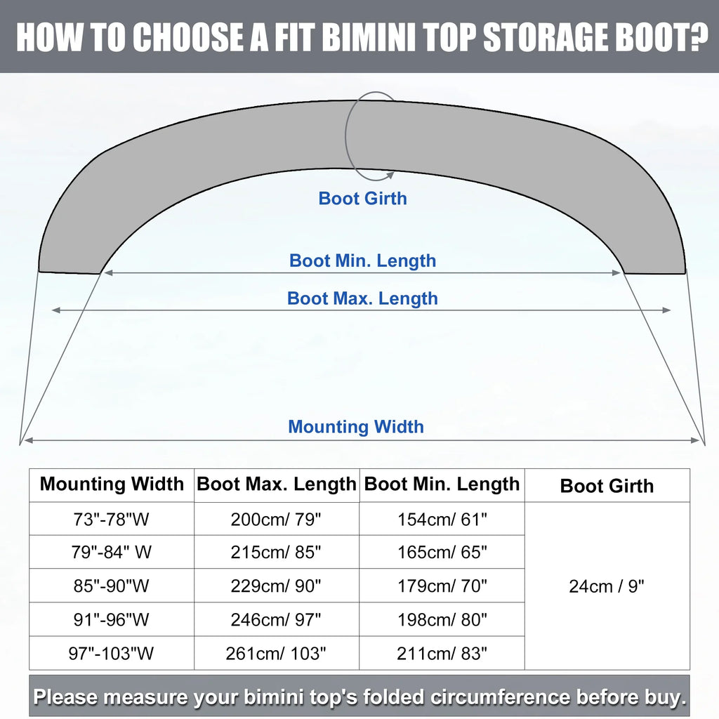 Boat Bimini Top Storage Boot With Illuminator Hole 600D Polyester Canvas Cerulean 91"-96" W For 3 Bow 4 Bow