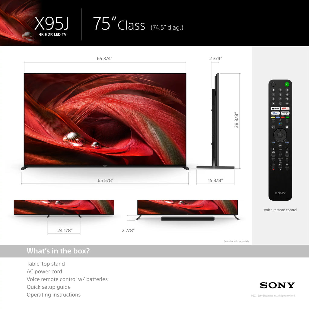 with Model Vision 75" 4K LED Dolby 2021 X95J Series TV Full Ultra XR Smart HDR Array BRAVIA Class XR75X95J HD