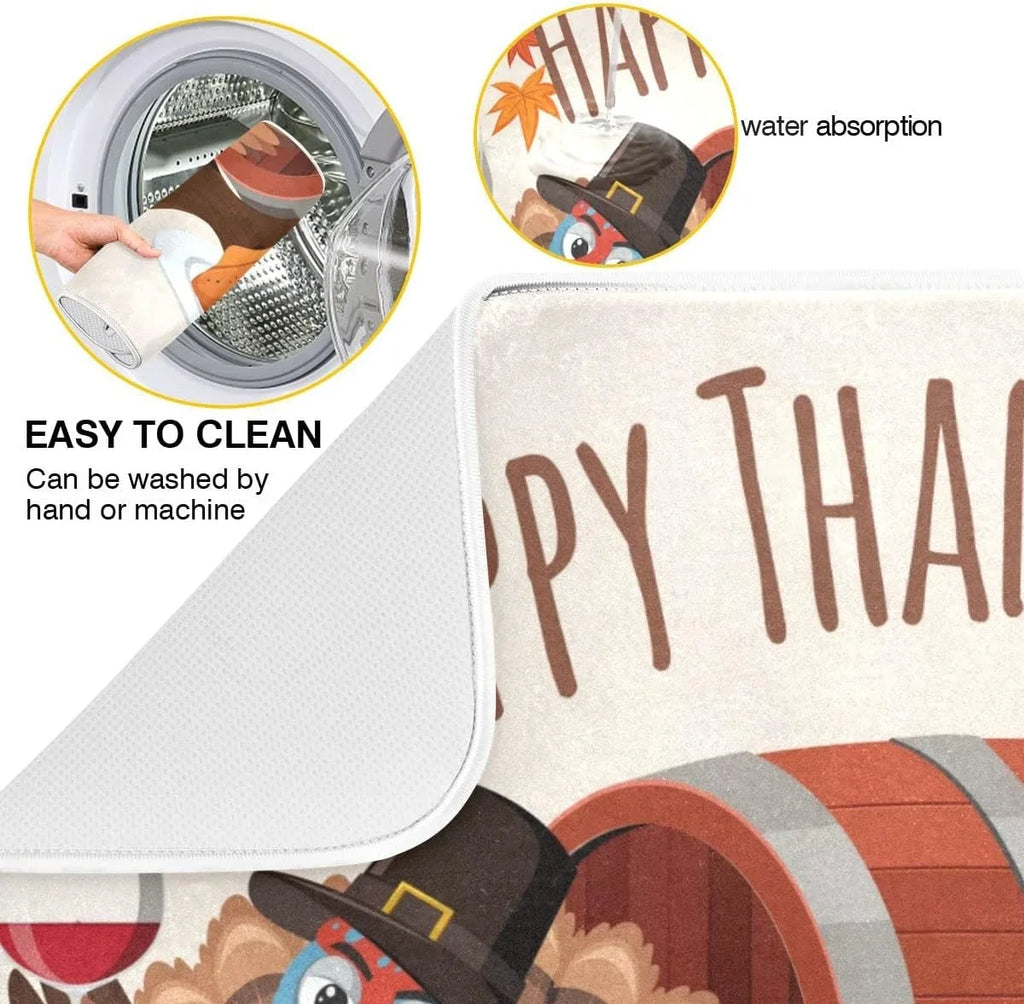 Harvest Wellsay Fall Mat Dry Kitchen Dish Dishes for Counter Accessories 16x18inch Turkey Happy Drainer Rack Pad Fast Dish Mats Autumn Drying Absorbent Thankgiving
