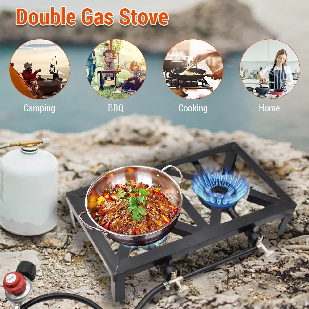 Nebublu for Camping Iron Stove Propane Gas Cooking Cast Double BBQ Patio Standard) (