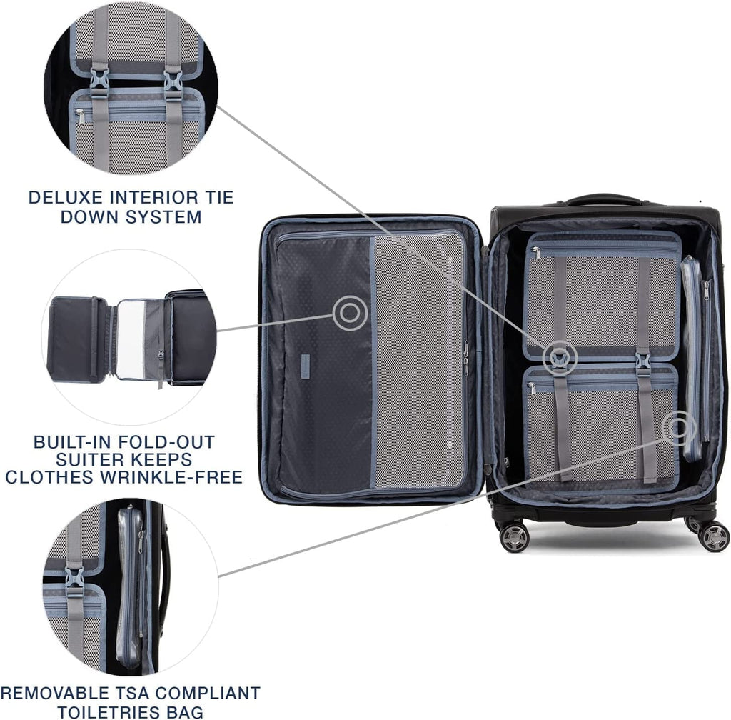 Luggage, 25-Inch TSA Checked 25-Inch Lock, Checked Wheel Women, Black, Elite Softside Spinner Suitcase, Travelpro Expandable Medium Men and 8 Platinum Black Shadow Checked-Medium Shadow