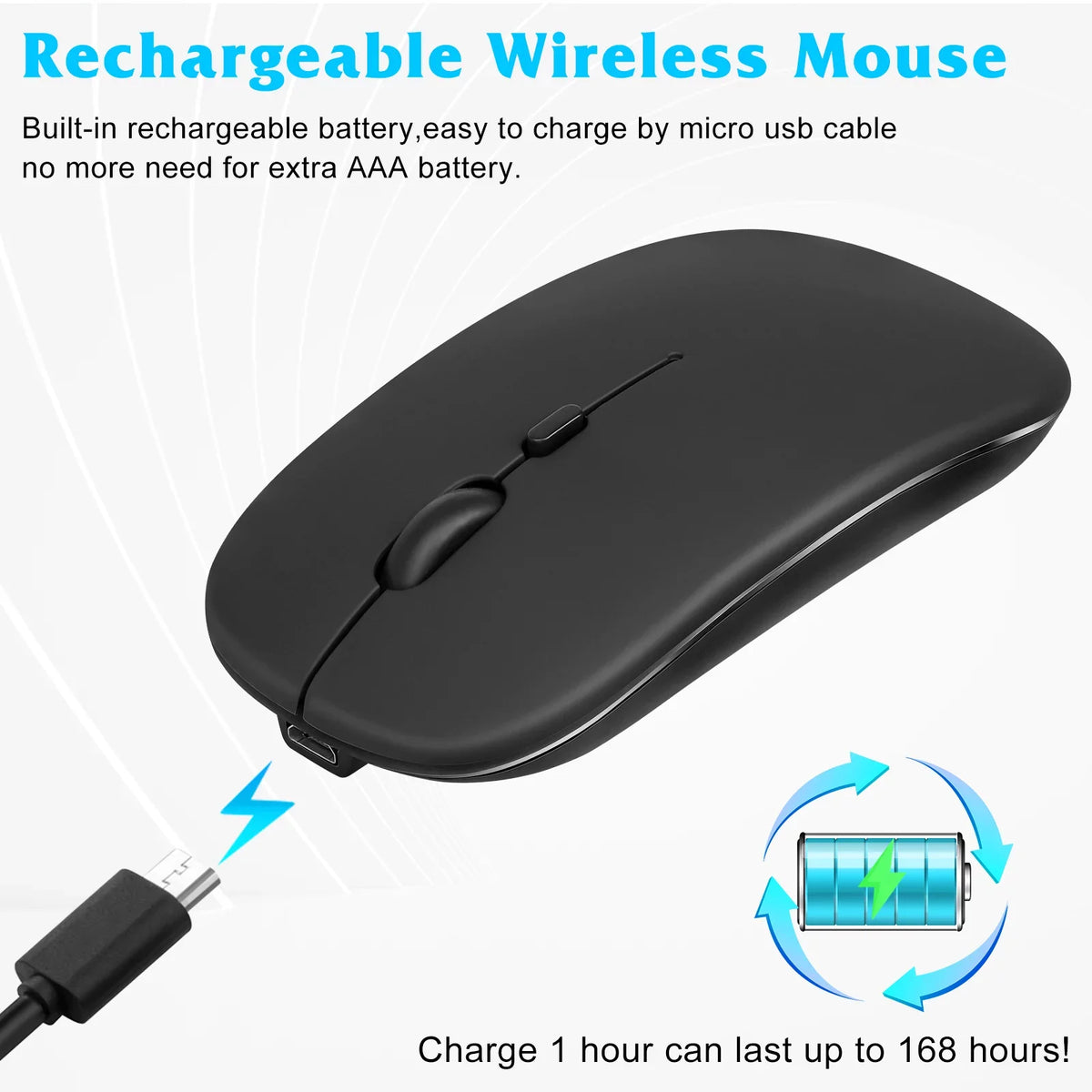 Rechargeable Bluetooth Keyboard And Mouse Combo Ultra Slim Full-Size Keyboard And Ergonomic Mouse For Zte Axon 30 Pro 5G And All Bluetooth Enabled Mac/Tablet/Ipad/Pc/Laptop - Onyx Black