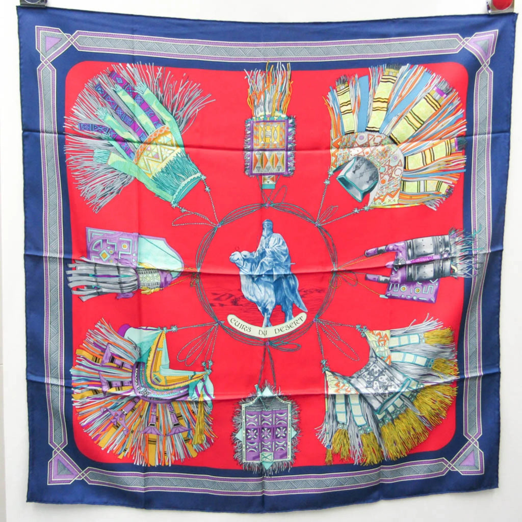 CUIRS Carre90 Pre-Owned Hermes Multi-color,Navy,Red Silk Scarf (Good) Women's DESERT Color DU