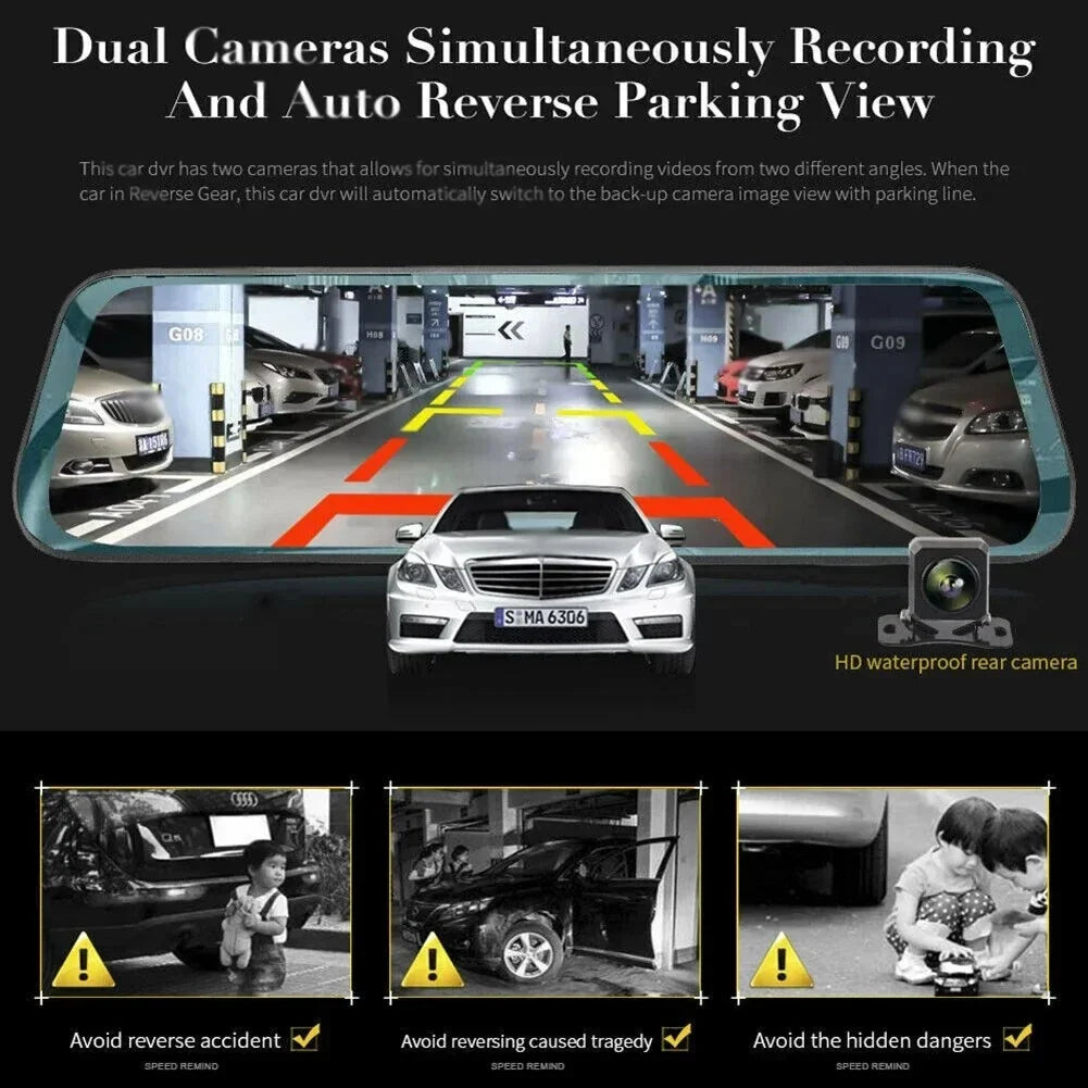 For Hd Car Dvr Front Rear Dual Cam 10-Inch Touch Screen Rearview Mirror Video Recorder Dashcam Dropshipping