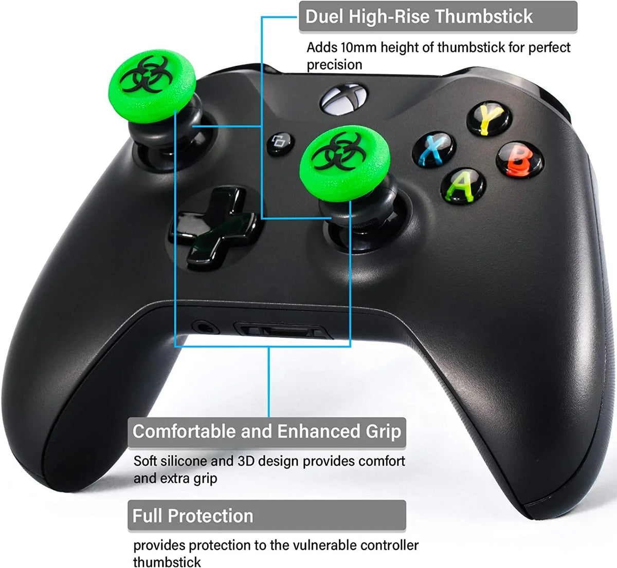 Fps Thumbstick Extender & 3D Texture Rubber Silicone Grip Cover 2 Sets For Xbox Series X/S & Xbox One Controller(Bioh Green) Bolt Axtion Bundle Like New