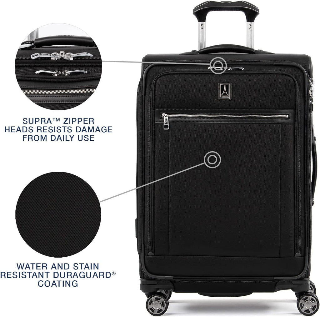 Luggage, 25-Inch TSA Checked 25-Inch Lock, Checked Wheel Women, Black, Elite Softside Spinner Suitcase, Travelpro Expandable Medium Men and 8 Platinum Black Shadow Checked-Medium Shadow